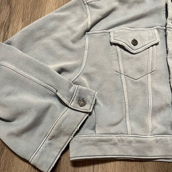 Free People Dreamers Hooded Jacket Blue oversized button closure Size M - Picture 4 of 9